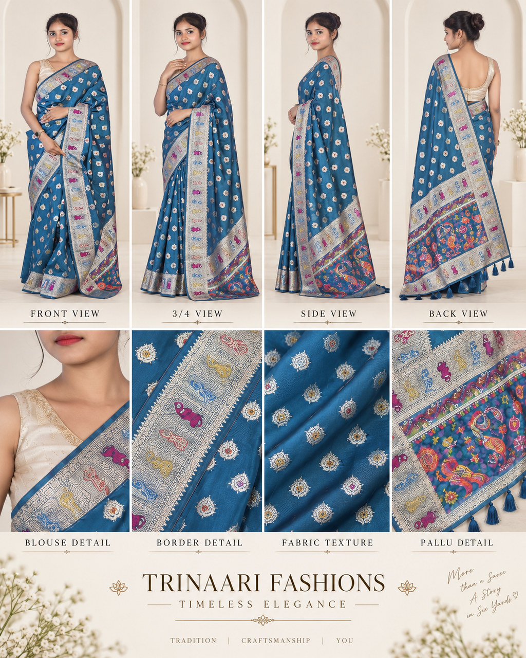 Kalyani Peacock Blue Tissue Saree
