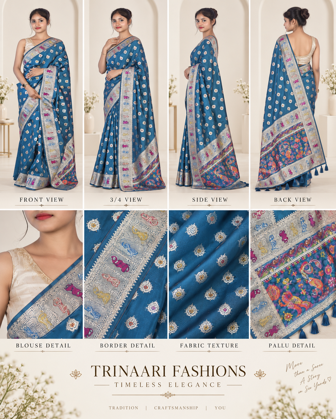 Kalyani Peacock Blue Tissue Saree