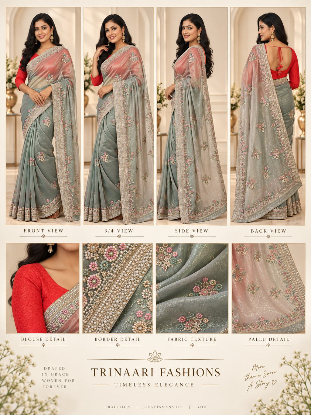 Chandrika Ivory Greyish Green Banarasi