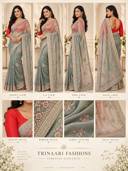 Chandrika Ivory Greyish Green Banarasi