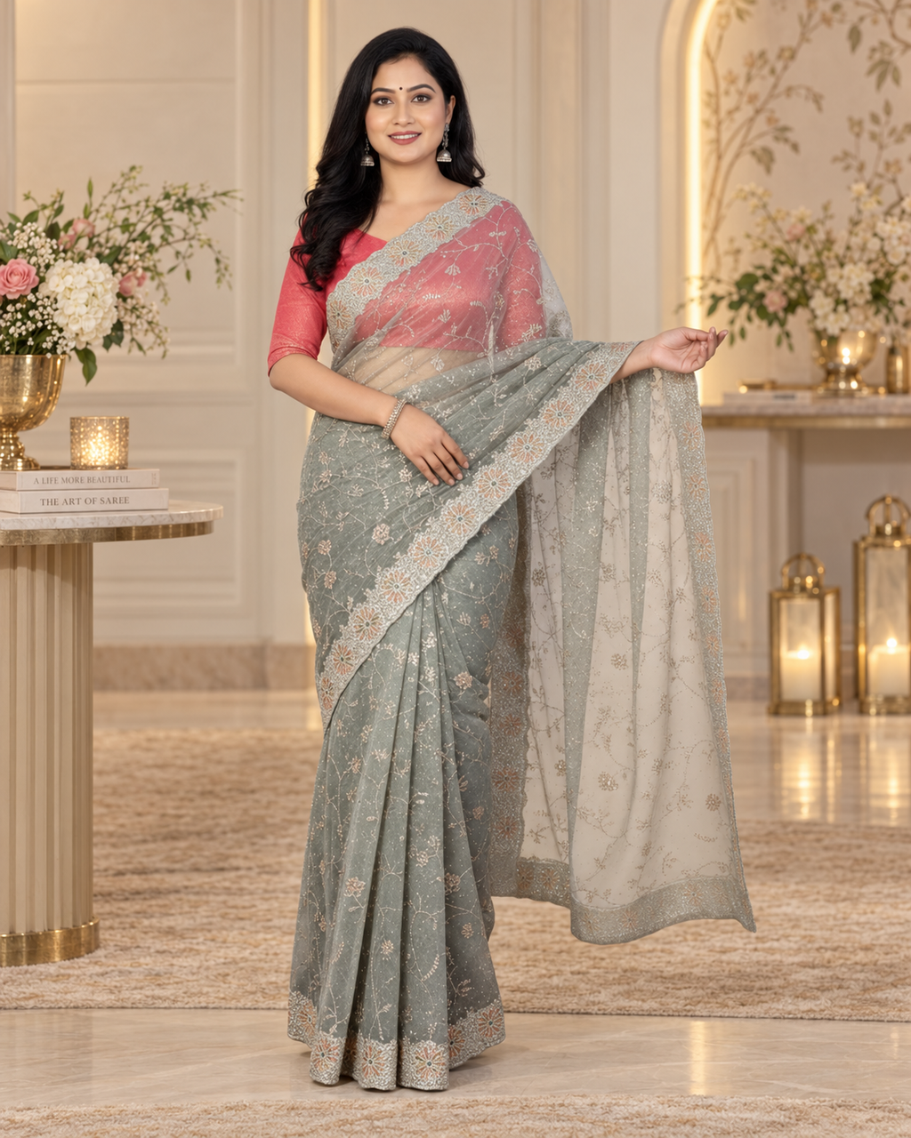 Chandni Serene White Chiffon Saree