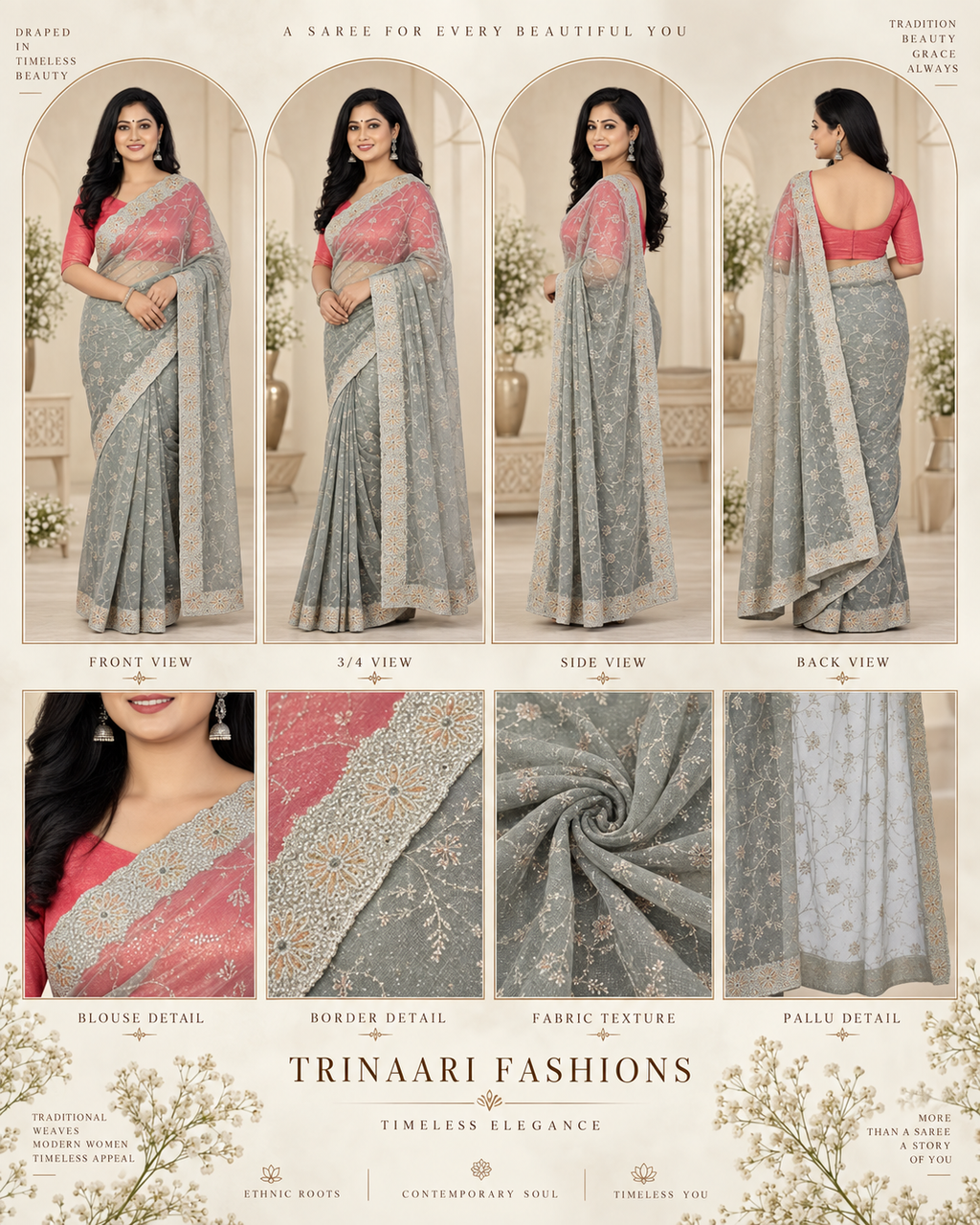 Chandni Serene White Chiffon Saree