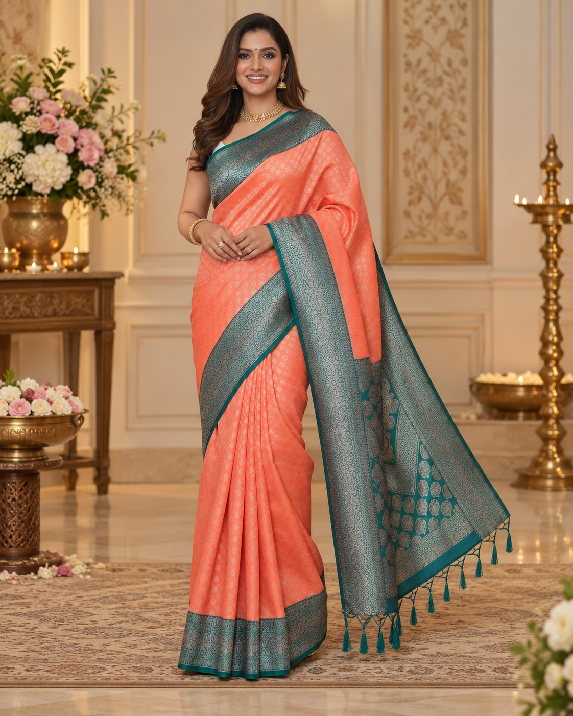 Surabhi Coral Kanjivaram Heritage Saree