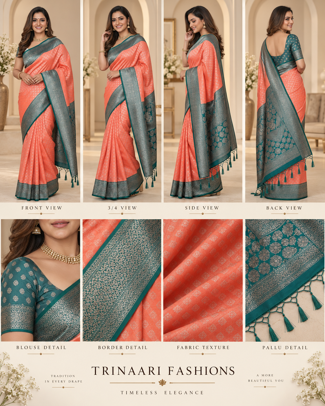 Surabhi Coral Kanjivaram Heritage Saree