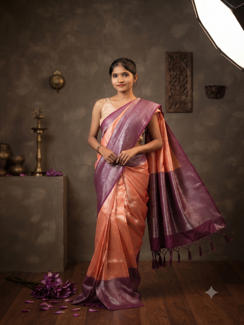 Padmavati Crimson-Orange Kanjivaram