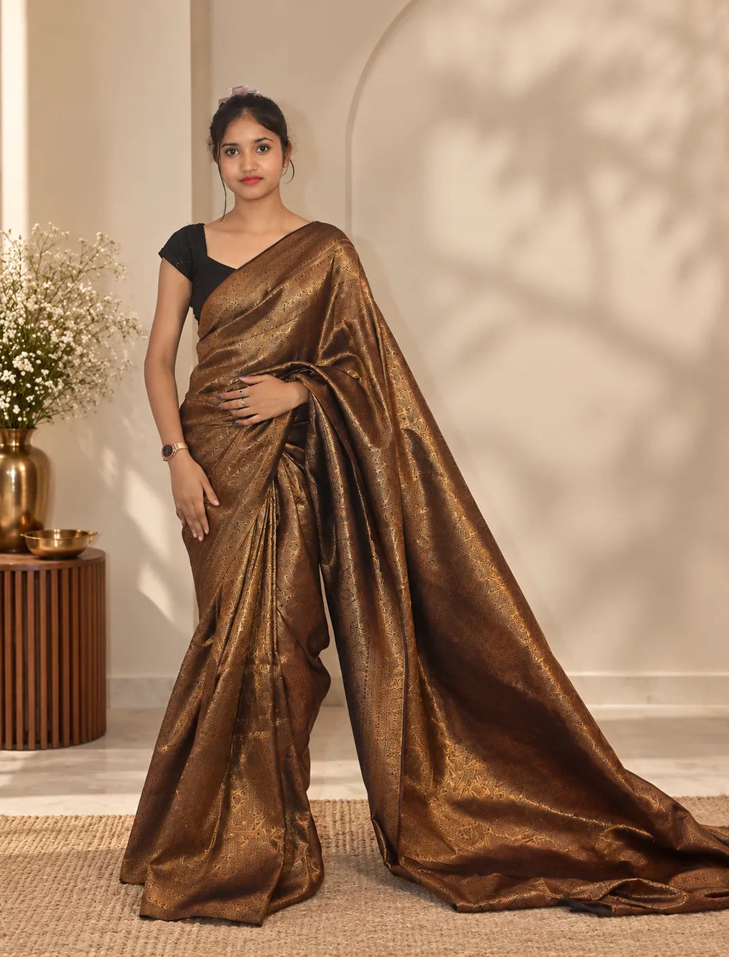 Vaidehi Charcoal Grey Silk Saree