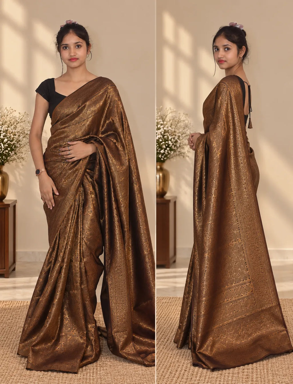 Vaidehi Charcoal Grey Silk Saree