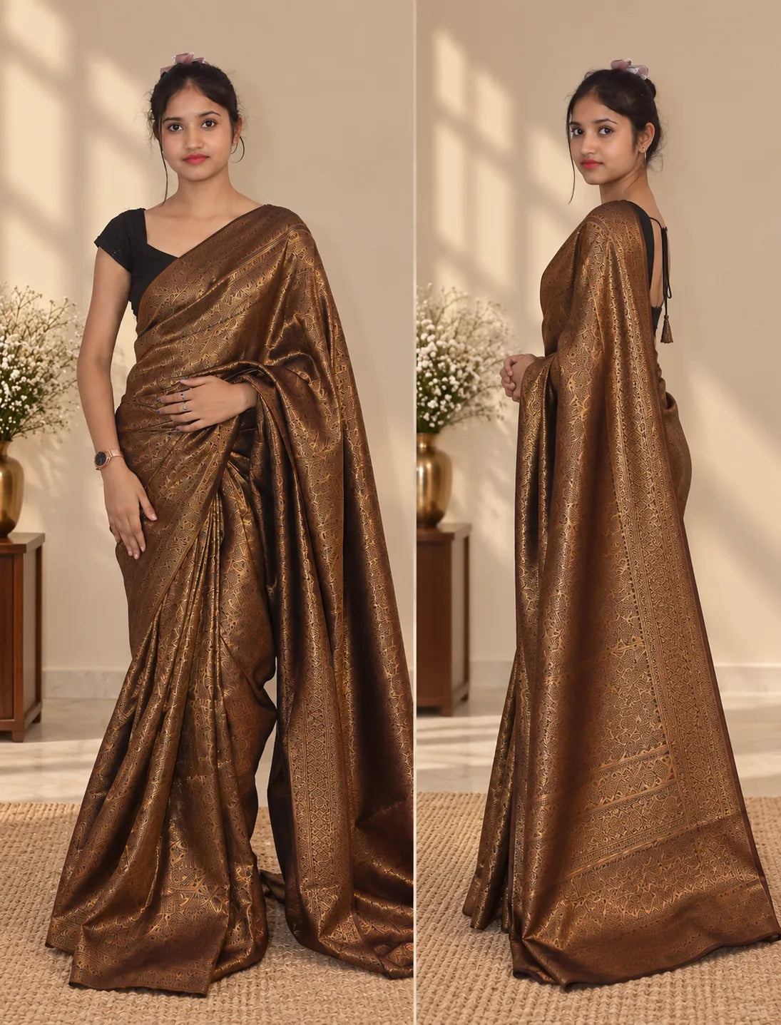 Vaidehi Charcoal Grey Silk Saree