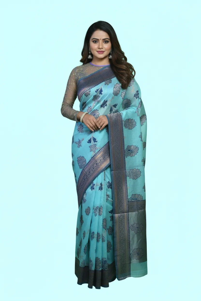 Rajlaxmi Sky Blue Banarasi Saree