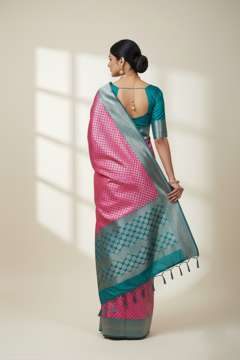 Anuradha Blue-Pink Banarasi Charm