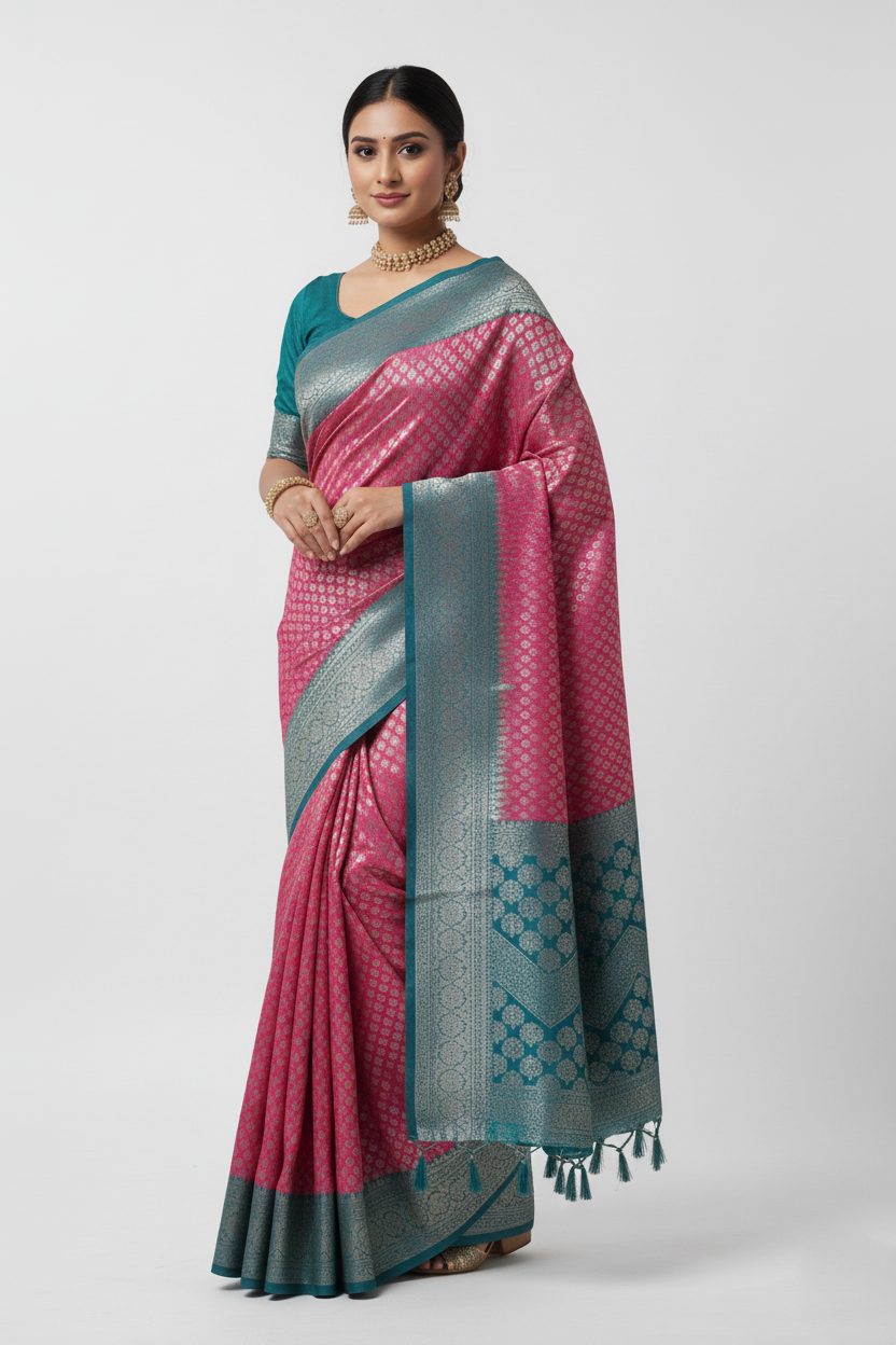Anuradha Blue-Pink Banarasi Charm