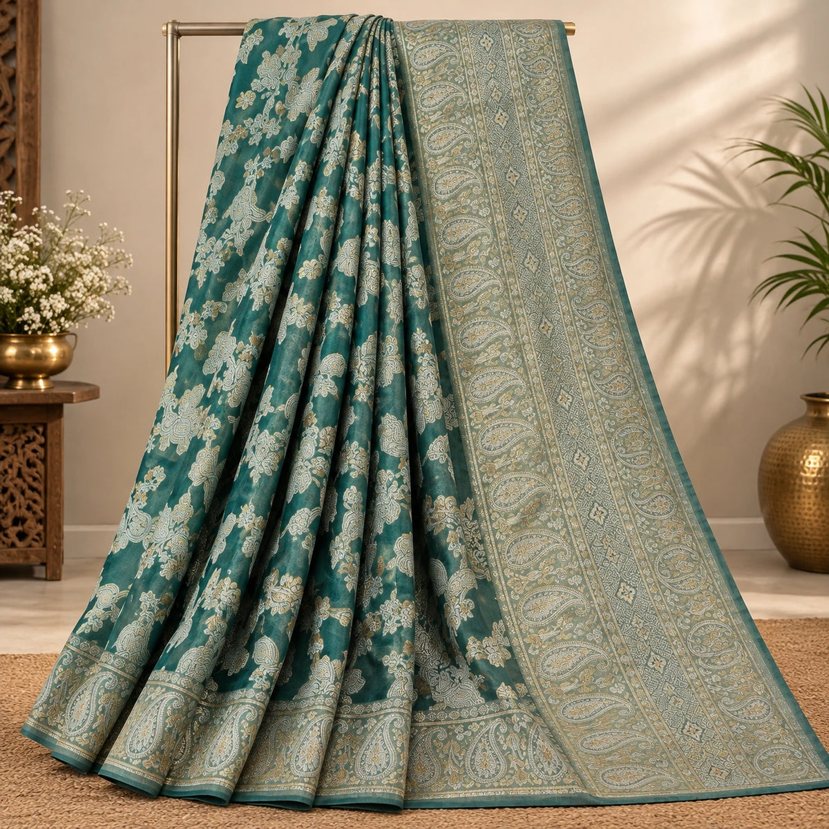 Devika Green-Silver Banarasi Weave