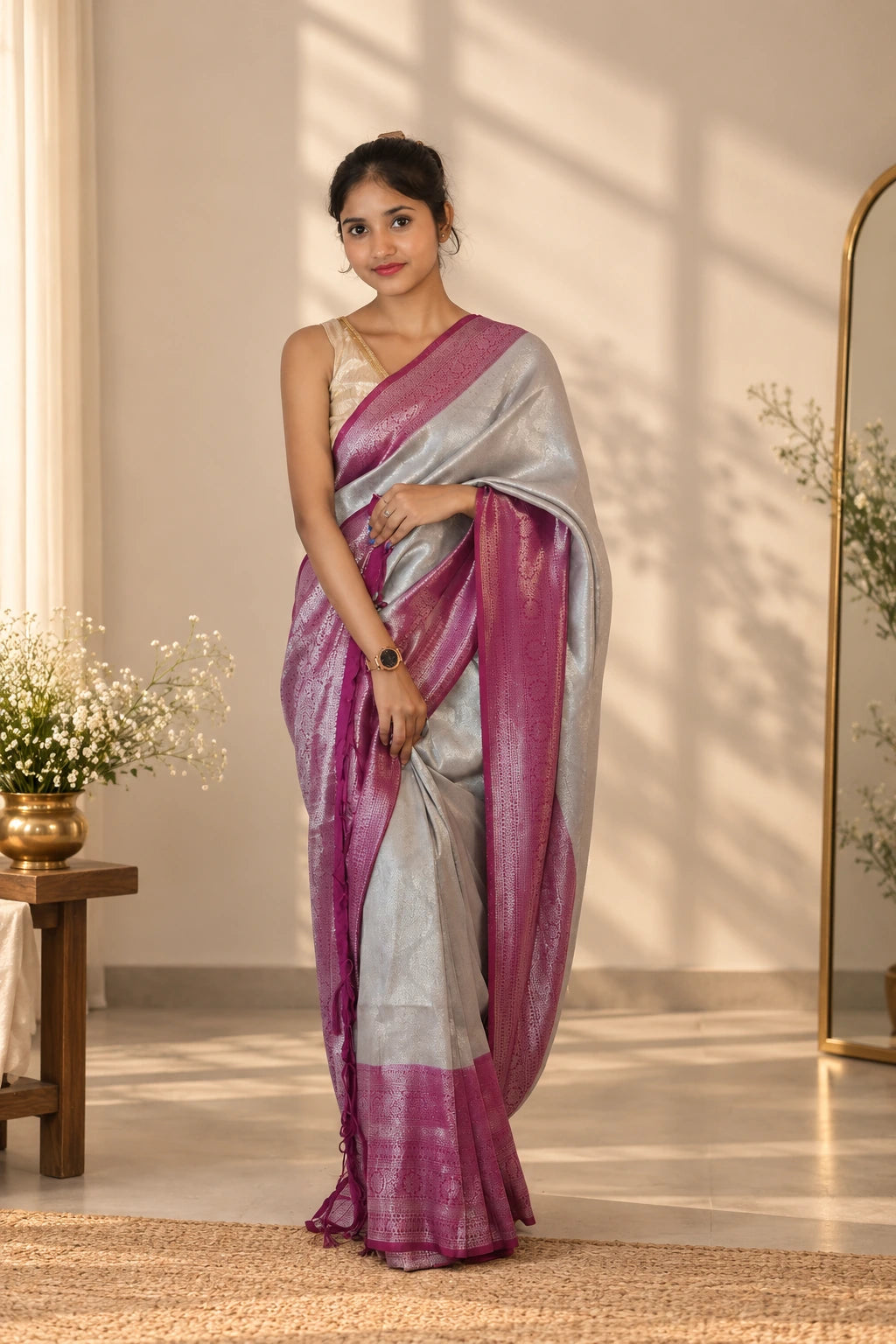 Kesarika Silver Grey Mustard Banarasi