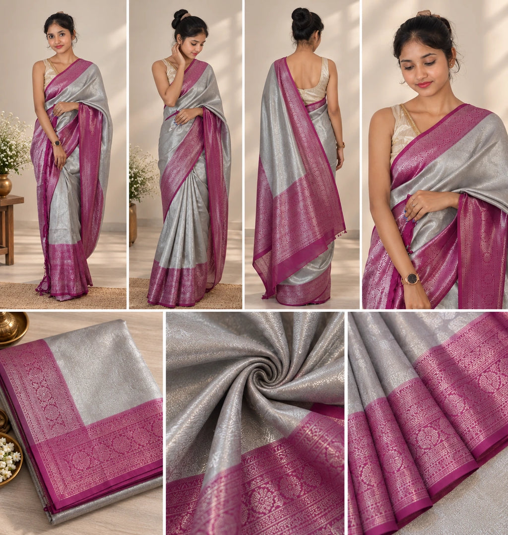 Kesarika Silver Grey Mustard Banarasi